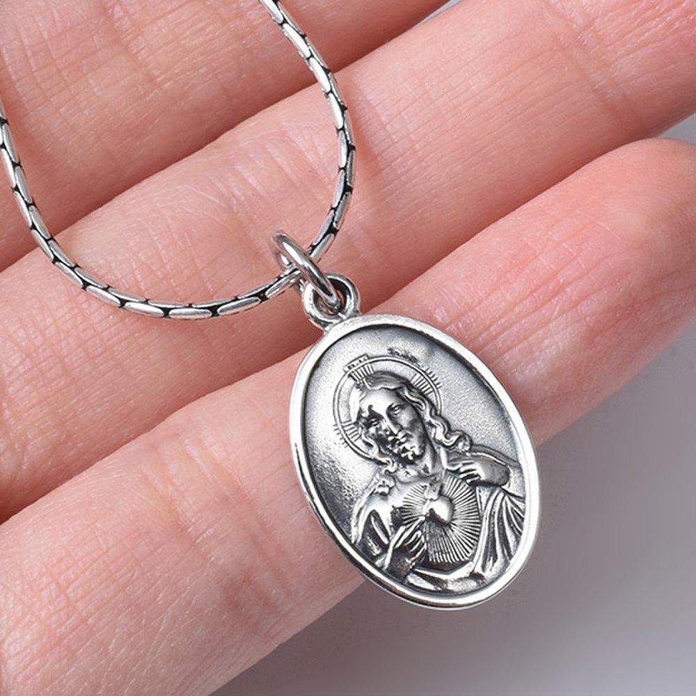 Серебро 925 пробы Чудотворный медальон Мария Иисус Длинное ожерелье