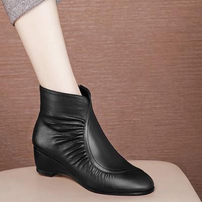 Короткие сапоги с мягкой подошвой и боковой молнией, детские весенне-осенние сапоги для мам из бархата на среднем каблуке с круглым носком