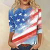 Women's Fashion Casual Seven Sleeve Independence Day Printed Round Neck Top