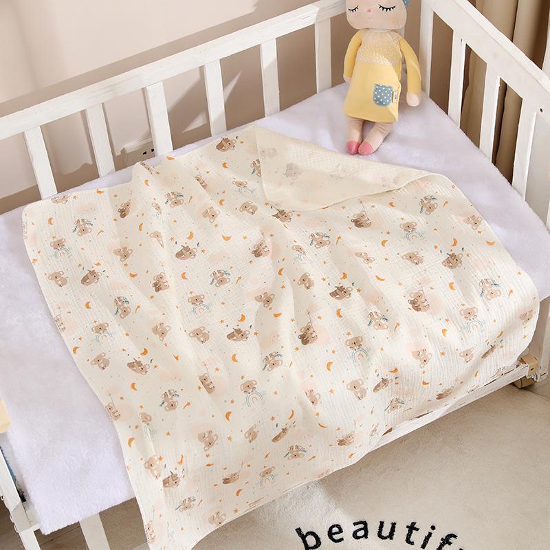 Cartoon Print Double Layer Crinkle Muslin Baby Swaddle Blanket