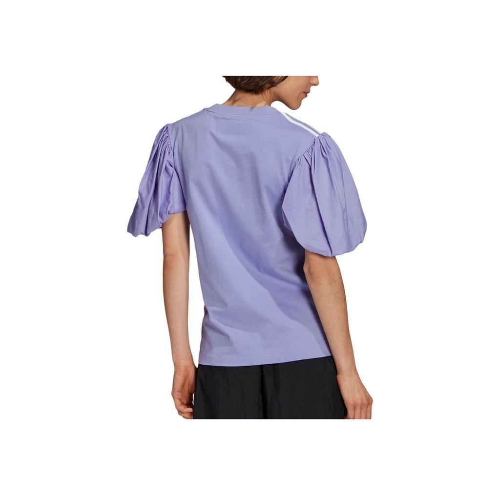 Adidas Оригинальный свитер с тремя полосками и круглым вырезом, напечатанный буквами, повседневная футболка с коротким рукавом и рукавами-фонариками, женские топы, фиолетовый H59037