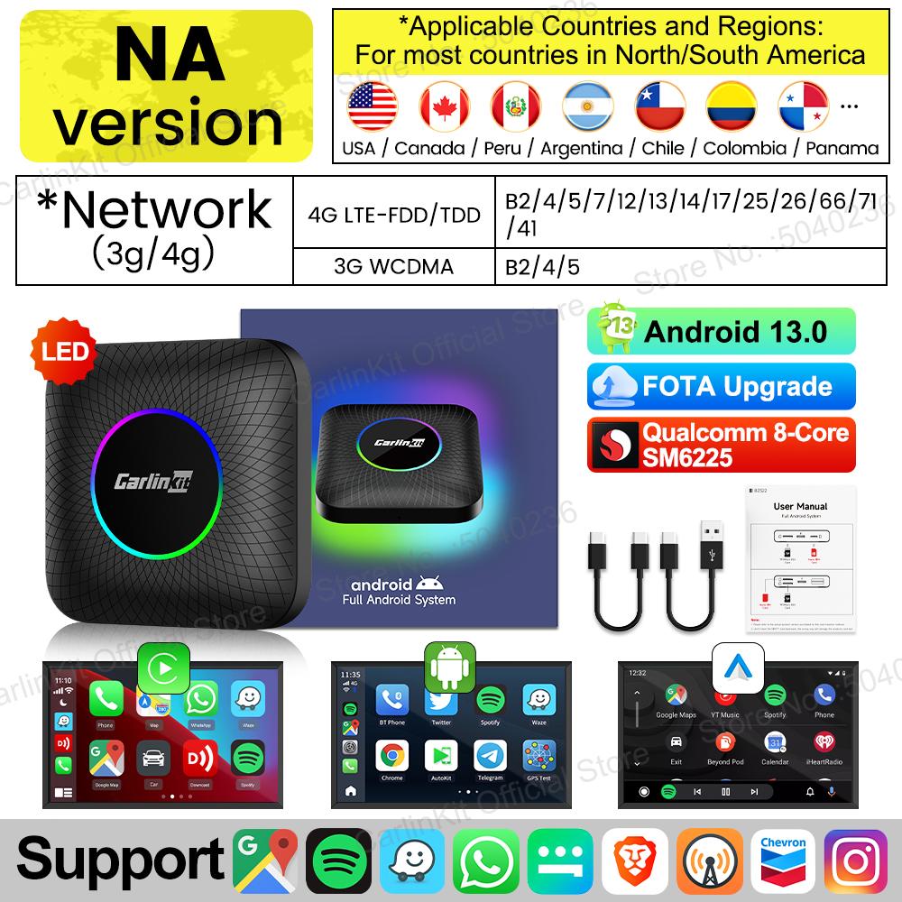 Android 13 CarlinKit CarPlay AI Box Qualcomm SM6225 Беспроводной CarPlay Android Auto Smart TV Box Для Netflix YouTube Обновление FOTA