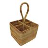 Wicker Basket Natural Hand Woven Storage Picnic Basket 7x7in Long Handle 4 Compartments Rattan Basket For Picnic Bottle Cutlery