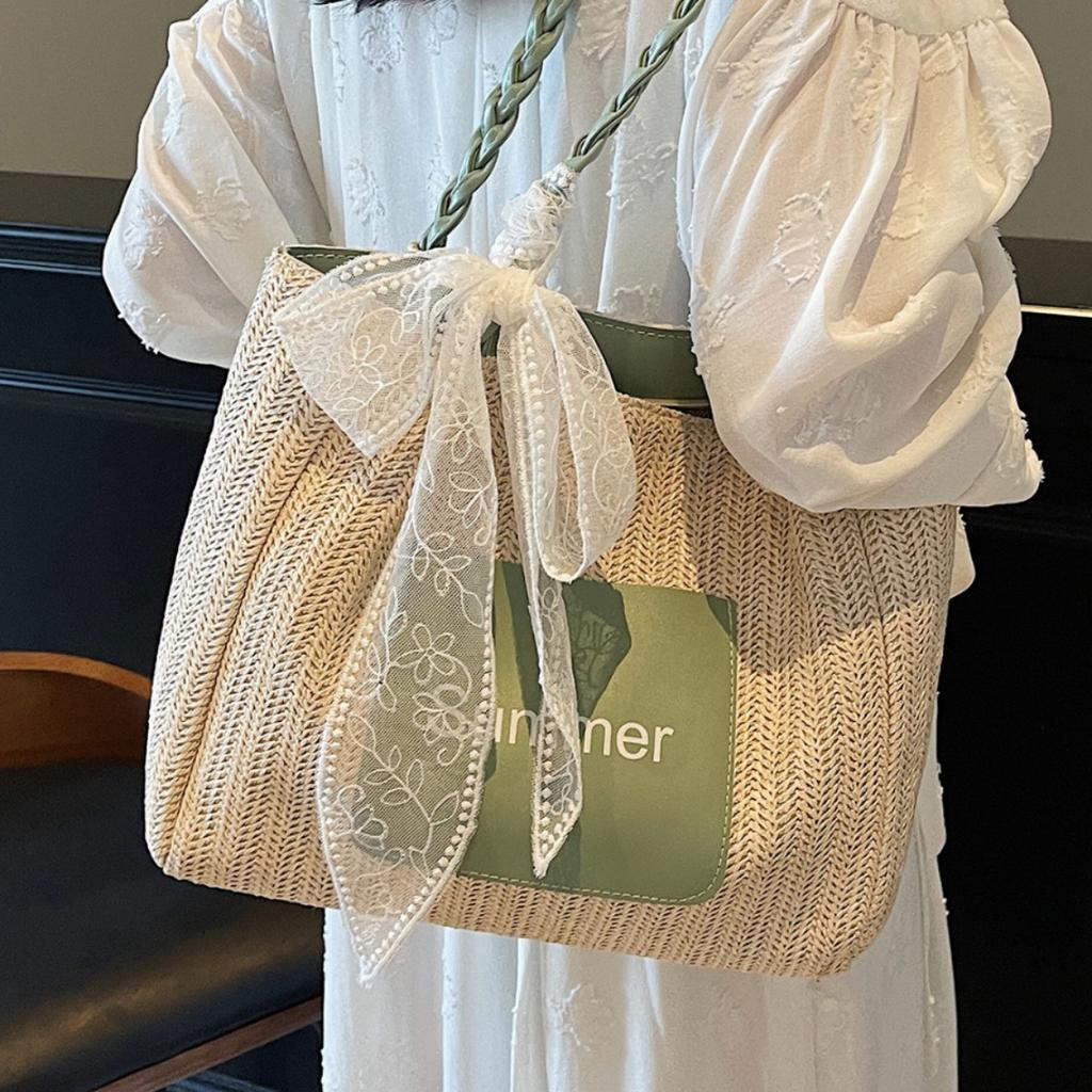 Large-capacity Woven Bag Women's Summer New Simple Shoulder Handbag Commuter Tote Bag