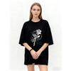 Oversized T Shirt Black Rose Floral Print With Text Graphic Design For Casual Wear