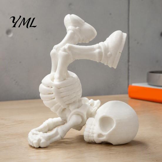 Hip Hop Style Ornament Break Dancing Skeleton Figurine, 3D Printed Posable Articulated Skull Statue, Flexible Action Figure Funny Handstand