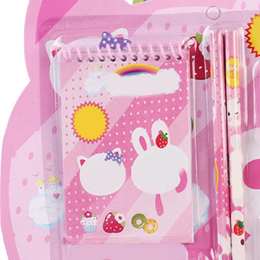 Мультяшный канцелярский набор легкий портативный карандаш ластик линейка блокнот канцелярские принадлежности для детей розовый