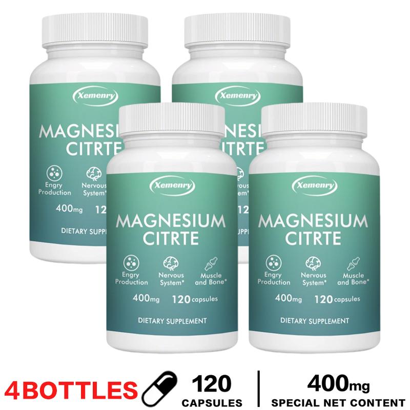 Magnesium citrate capsules, 400mg, magnesium supplement, adult dietary supplement, nutritional supplement.