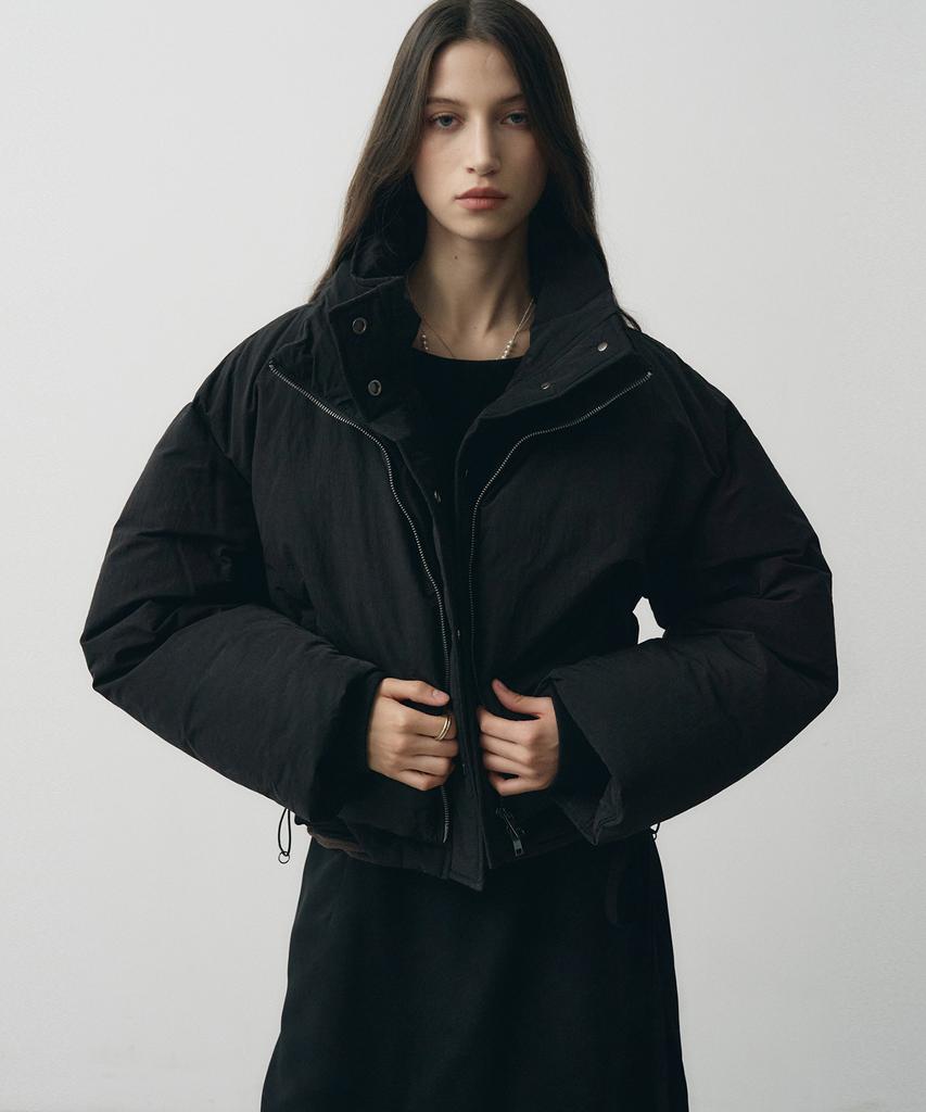 Noirer For Woman Crop Layered Puffer Jacket (Black)