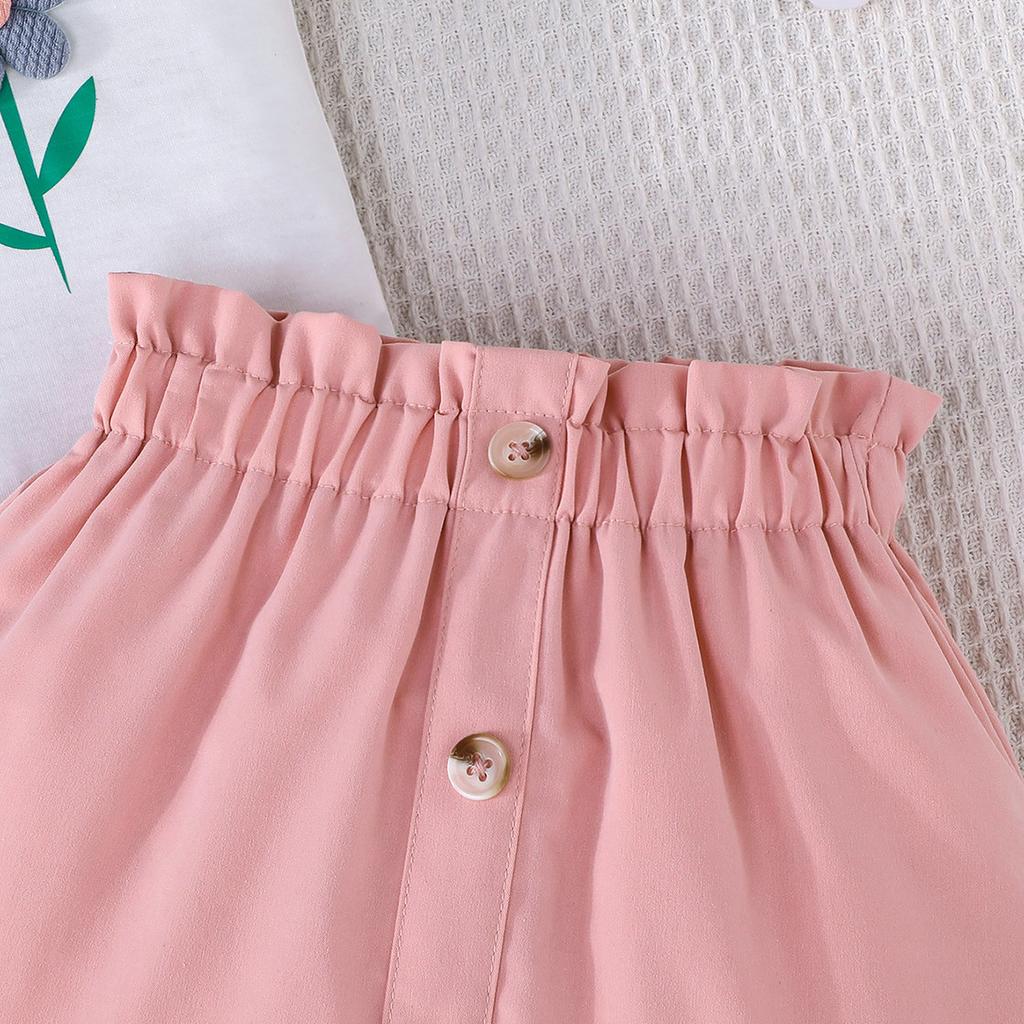 Милый милый топ для девочек + однотонная юбка, комплект детской моды на лето 2025 г.