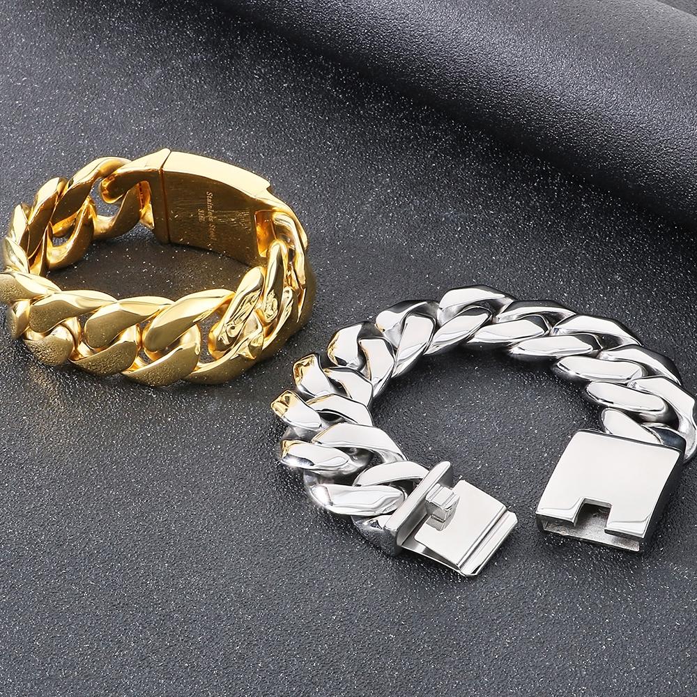 22/60CM 24MM Cuban Chain Bracelet Necklace For Men Hip-Hop Cool Black Gold Color Stainless Steel Necklaces Jewellery Accessories
