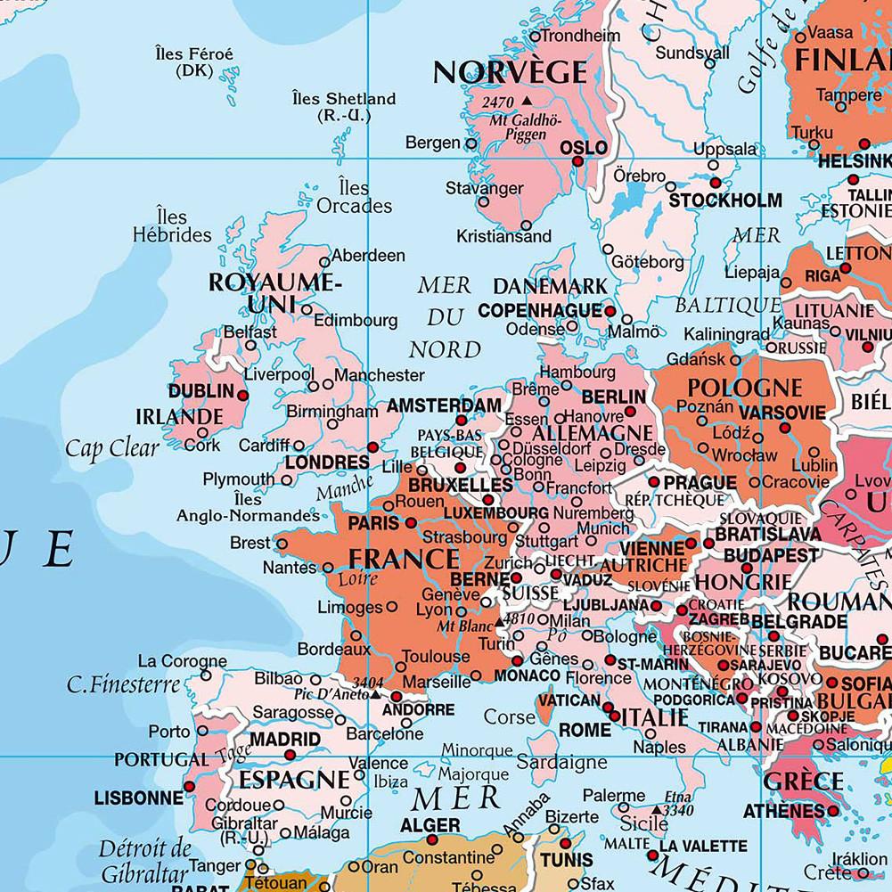 Французская карта - политическое распространение - карты городов, карта мира, образовательный плакат для домашнего офиса, учебные принадлежности для путешествий