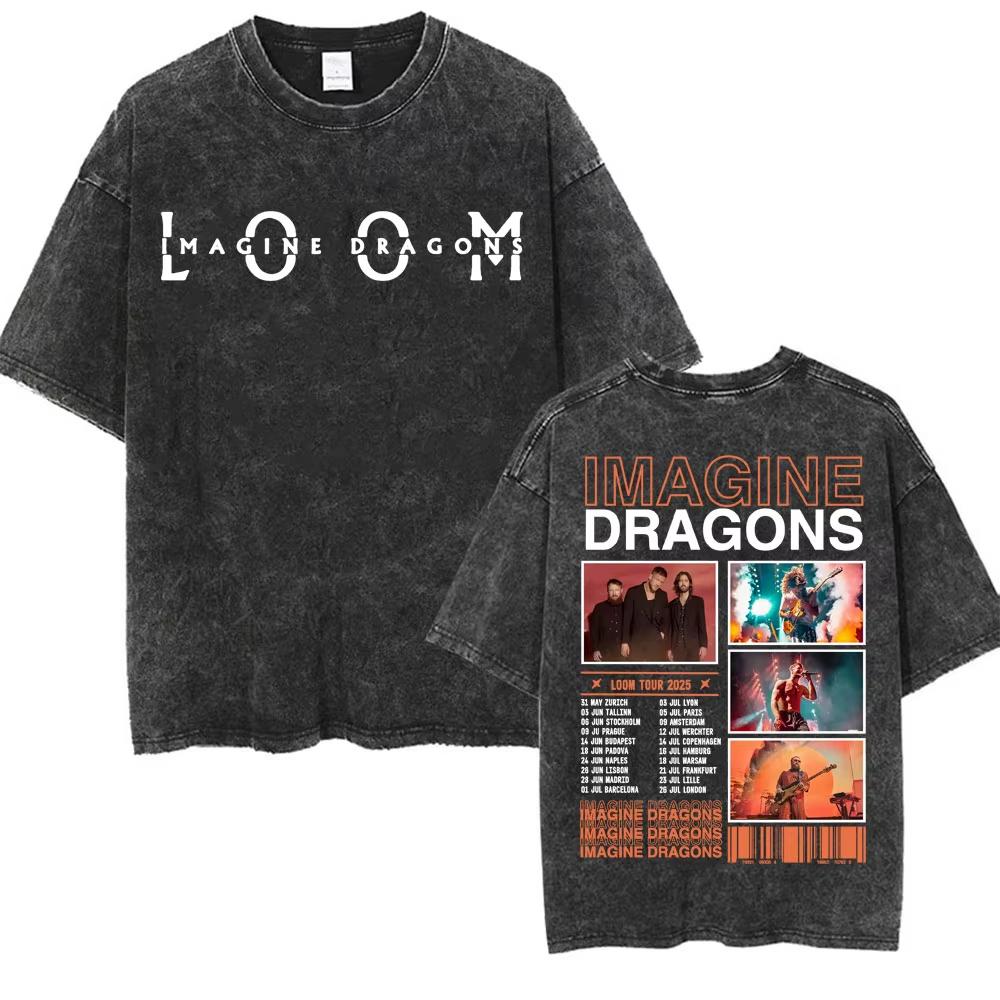 Imagine Dragons Группа Loom Tour Новый Альбом Футболки Мужские Женские Мода Хип-Хоп Стиль Ретро Стиранная Футболка Свободная Короткий Рукав