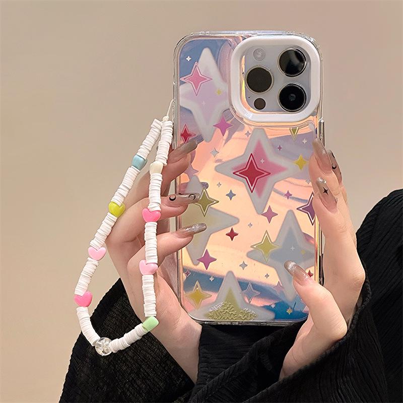 Zhitai Niche iPhone Case: Three-in-One Acrylic for Apple iPhone 12/13 with Glare Film and Chain, Compatible with iPhone 14/15 Pro.