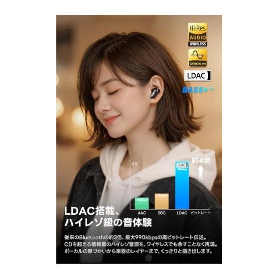 Беспроводные наушники TOZO NC20 Pro Bluetooth с адаптивным гибридным ANC 52 дБ, средние и низкие частоты, теплый звук / Передовая настройка эквалайзера