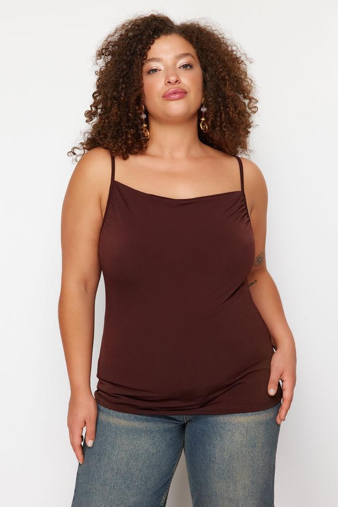 Женская стильная коричневая песчаная трикотажная блузка больших размеров больших размеров