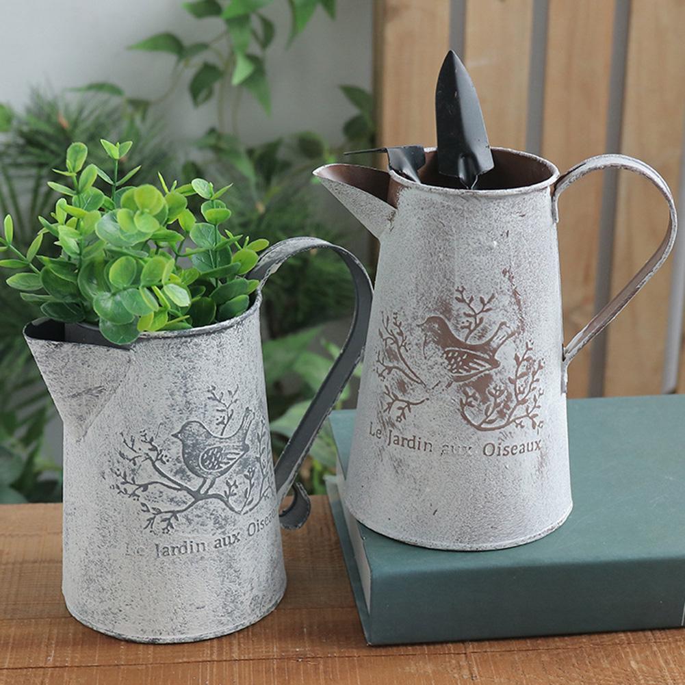 Sweet Room,Vintage Iron Art Bucket Dried Flower Vase Container Desktop Ornaments Decor