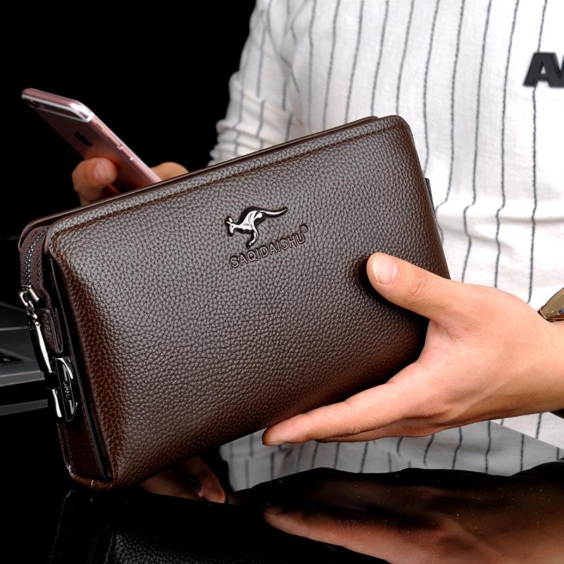Saqi Kangaroo Men's Waterproof PU Business Clutch Bag - Casual Travel Handheld Bag