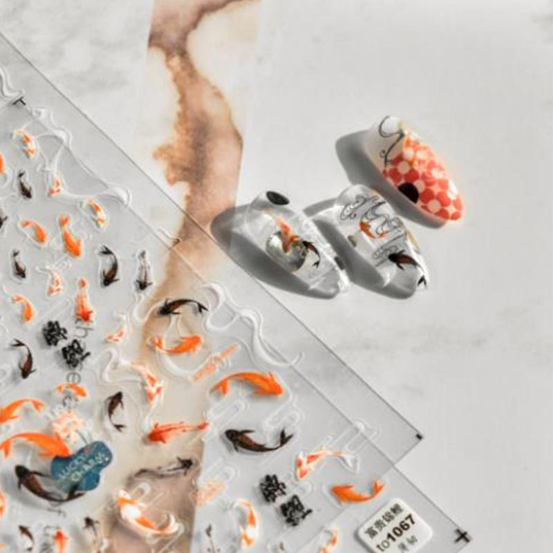 3D и 5D Наклейки для ногтей с изображением карпов кои и золотых рыбок в китайском стиле