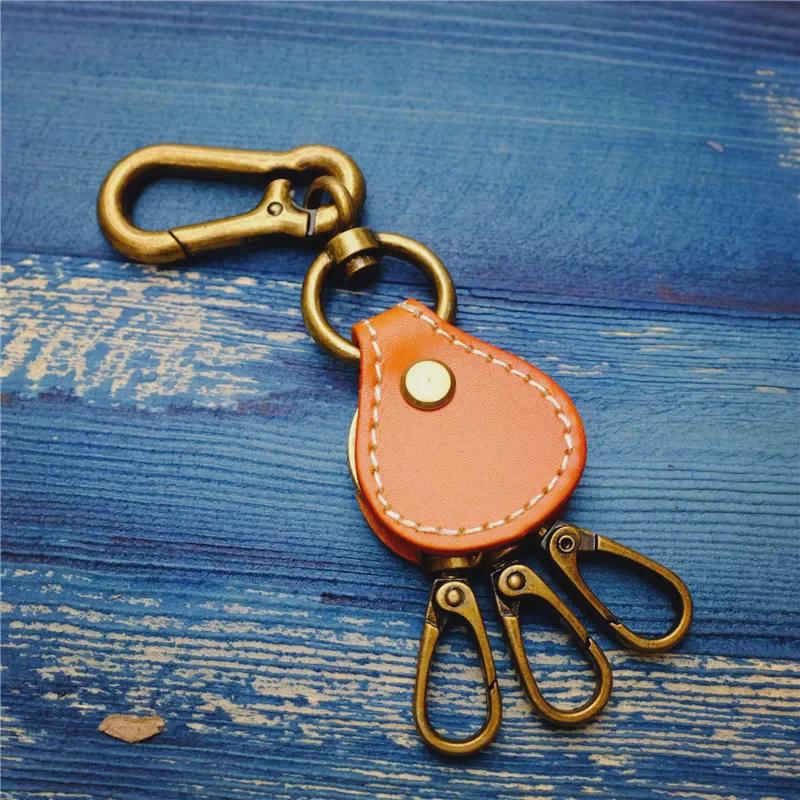 Ретро креативный кожаный брелок с логотипом и металлическими вставками