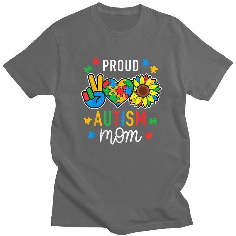 Im A Proud Autism Mom Awareness T Shirts 100 Cotton Tee Tops Streetwear Round Neck Tshirt Fashion ShortSleeve Clothes