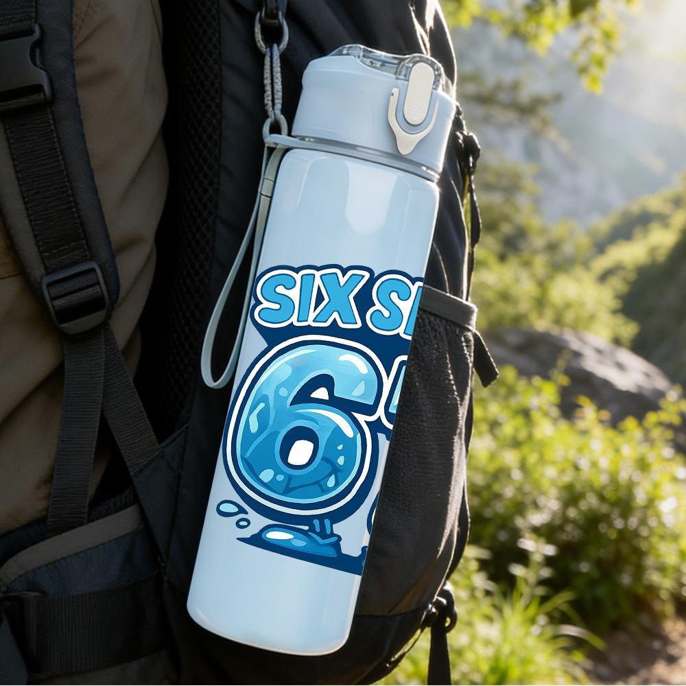 1PC Super Sixty Seven Retro Text Pattern 750ml Color Plastic Sports Water Bottle Leakproof Flip Straw Lid Suitable for Sports Office Home Use