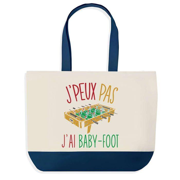 Tote bag - PLANETEE - Sac shopping fond bleu J'peux pas Baby-Foot - Bleu - Coton - 40x45 cm