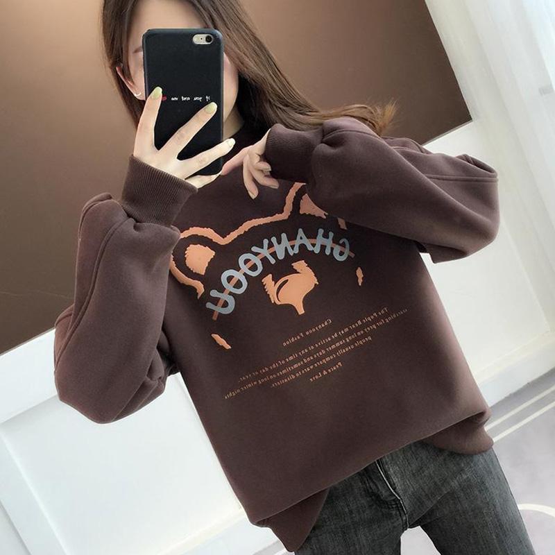 Утолщенный хлопковый свитер, женский осенний свободный топ с полувысоким воротником и мягким принтом, теплый и удобный пуловер, повседневные топы