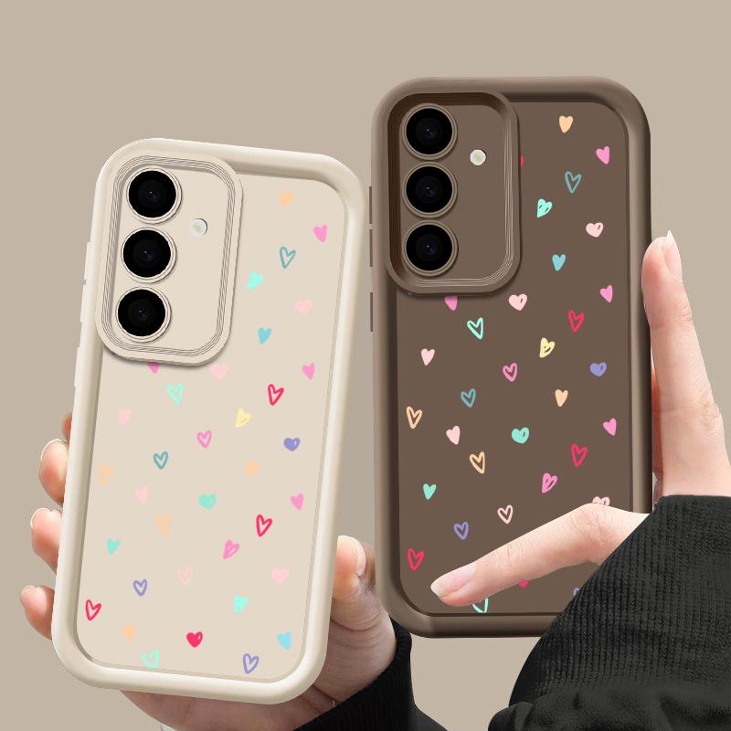 Color Love Hearts Print Matte Shockproof Case For Samsung S25 S24 FE S23 Ultra S22 A16 A56 A15 A55 A36 A35 A54 Lens Protection TPU Soft Phone Cover