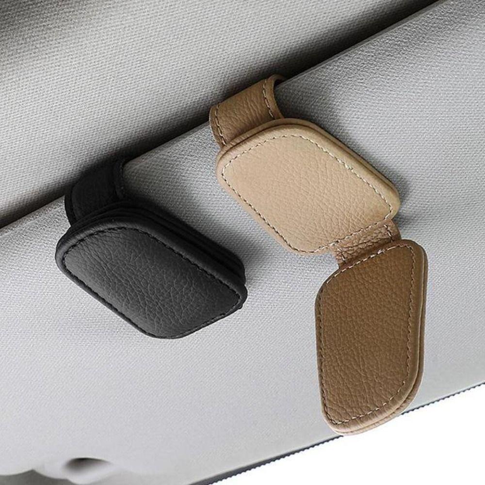 Elastic Sun Visor Glasses Clip PU Leather Ticket Card Clamp Auto Interior Accessories