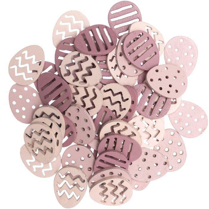48 Wooden Confetti - Easter Eggs - Pink