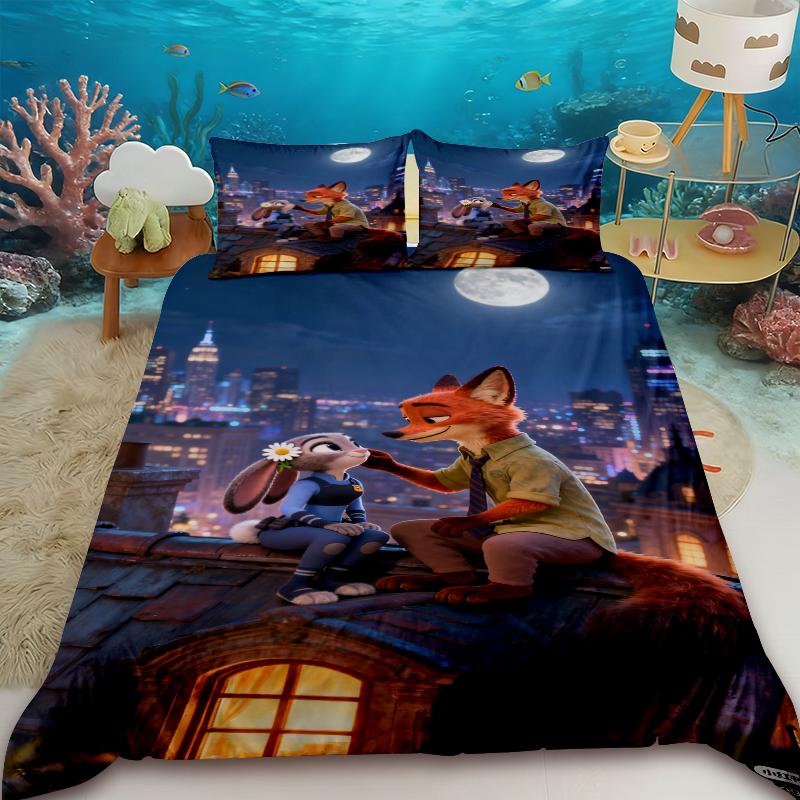 Judy Nick Cartoon Duvet Cover Zootopia Anime Three-piece Set Bedding Set Bedroom Decor Teens Gifts Queen King Full Size