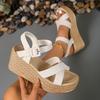 Fashion Cross Band Chunky Platform Sandals Women 2025 Plus Size High Heeled Sandals Woman Ankle Buckle Summer Wedges Sandalias Mujer 42