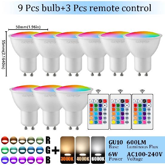 1-10 шт. RGB GU10 Светодиодный спот-лампа 24-клавишный пульт ДУ Диммируемый 6 В AC220V 110V Разноцветная смена для спальни Гостиной