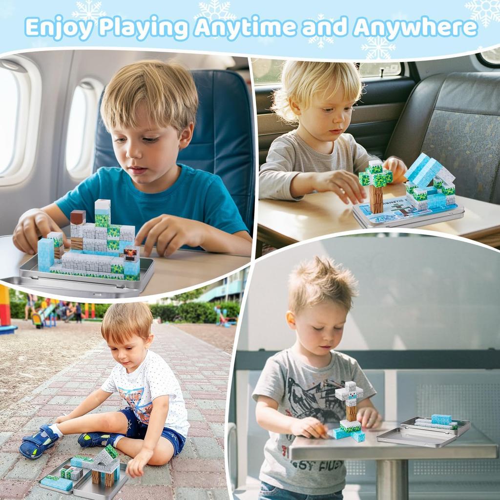 Pieces Magnetic Building Blocks Travel Toy, Mini Magnetic Building Toy with Portable Iron Box, Educational Toy for Children from 3+ Years