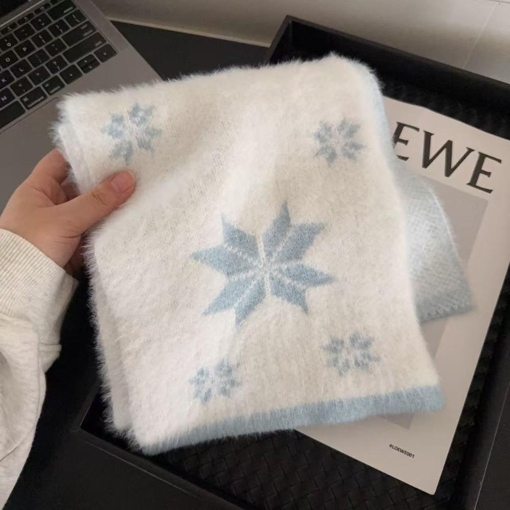 Soft Plush Plush Winter Scarf Thickened Knit Snowflake Scarf Knitted Neck Wrap Autumn Winter Wear