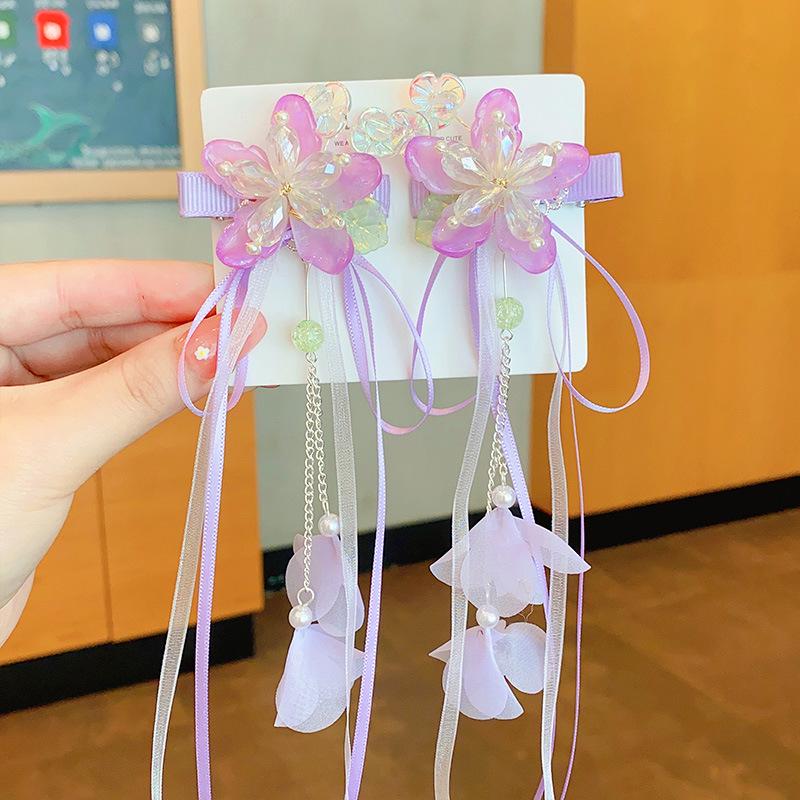 Детские аксессуары для волос в стиле ханьфу: Сказочная заколка-гребень с бабочкой и кисточками и набор заколок для волос с лентами