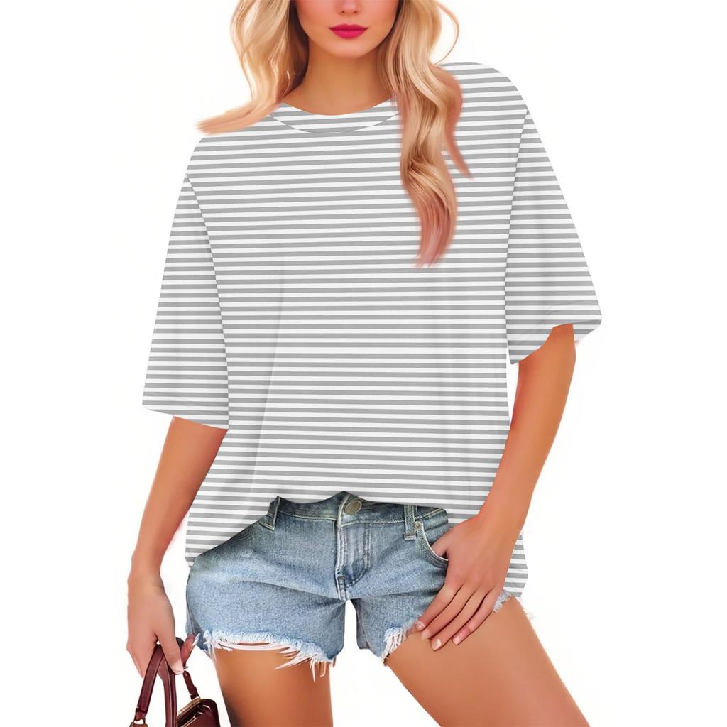 Women's Fashion Casual Gradient Color Loose Round Neck Short Sleeve Trendy Holiday T-shirt Top