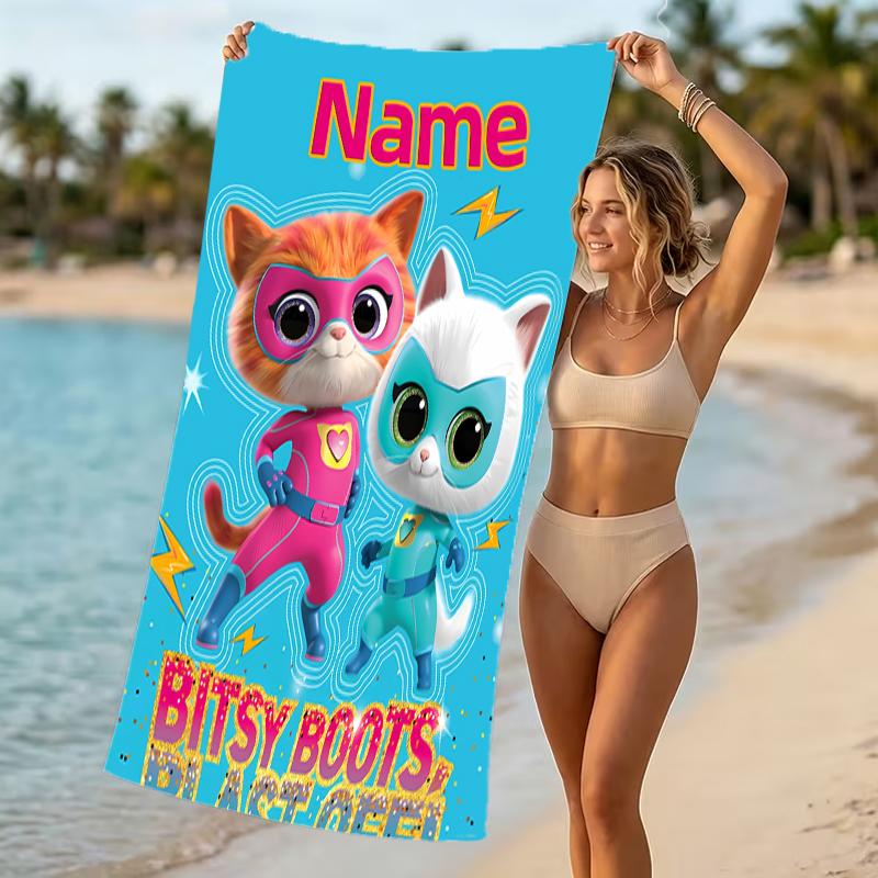 Customizable personalized beach towels SuperKitties themed designs.Suitable for the beach, yoga, sports;ideal as beach accessories