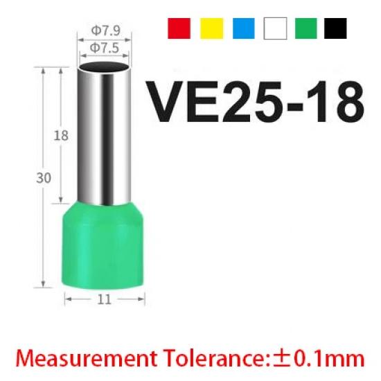 E VE 25-16 25-18 25-25 25mm2 Wire Black Sleeve Tubular Connector Insulated Cord End Pin Ferrule Cable Lug Copper Crimp Terminal