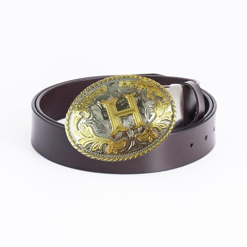 Мужской ремень из цельной коровьей кожи, широкий джинсовый ремень в стиле ретро, этнический ремень с буквой H