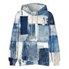 Men'S Loose Ethnic Imitation Denim Patchwork 3d Printed Hooded Sweatshirt Casual Fashion Sports Sweatshirt