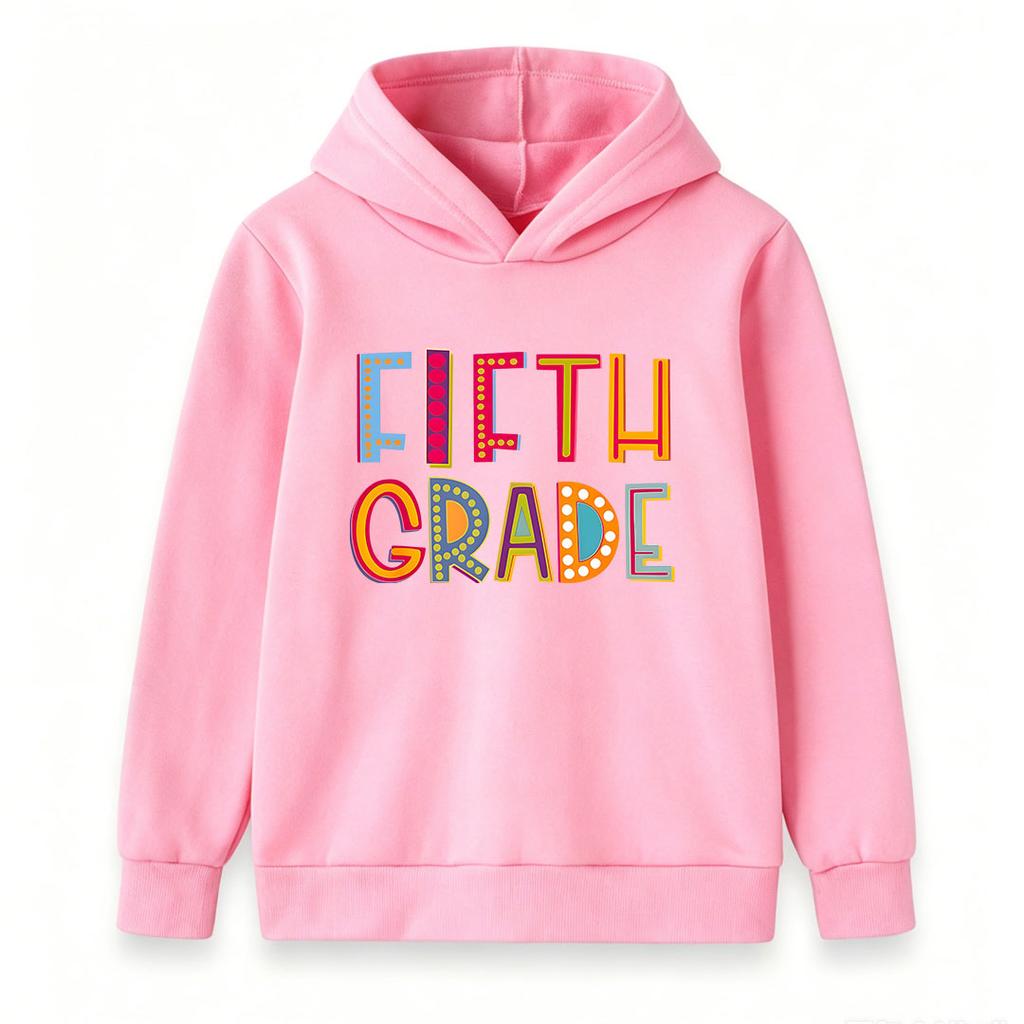 Kids Boys Girls Hoodie Pullover Sweatshirt, Funny Colorful Fifth Grade Letter Print Casual Long Sleeve Hooded Top for Back to School Daily Wear