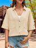 Women's Button Down Collared Blouse V Neck Cotton Short Sleeve Loose Top