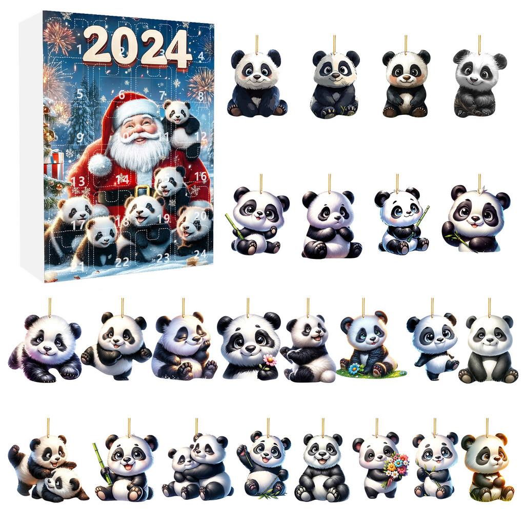 Panda Holiday Countdown Calendar Featuring 24 Acrylic Backpack Charms For Christmas Celebration