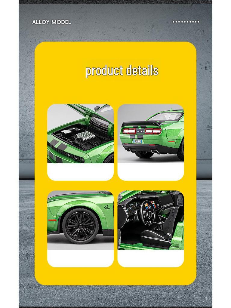 Цзяе 1:22 Dodge Hellcat Demon Eye Модель легкосплавного автомобиля со звуком, светом и инерционными амортизаторами на всех четырех колесах