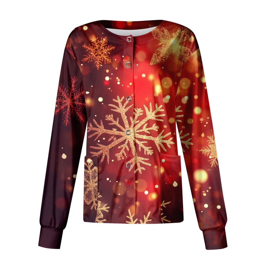 Women's Casual Long Sleeve Single Breasted Christmas Printed Dry-nurse Top