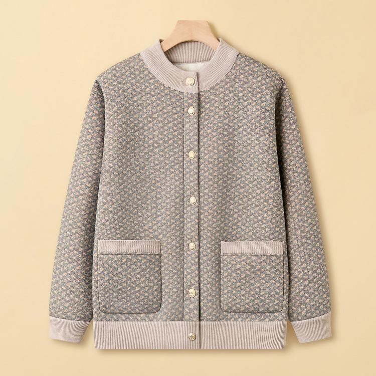 Женская Мать и Жена Одежда Осень и Зима Плюс Флисовый Топ 70-летняя Бабушка Кардиган Куртка Среднего и Пожилого возраста Свитер Куртка