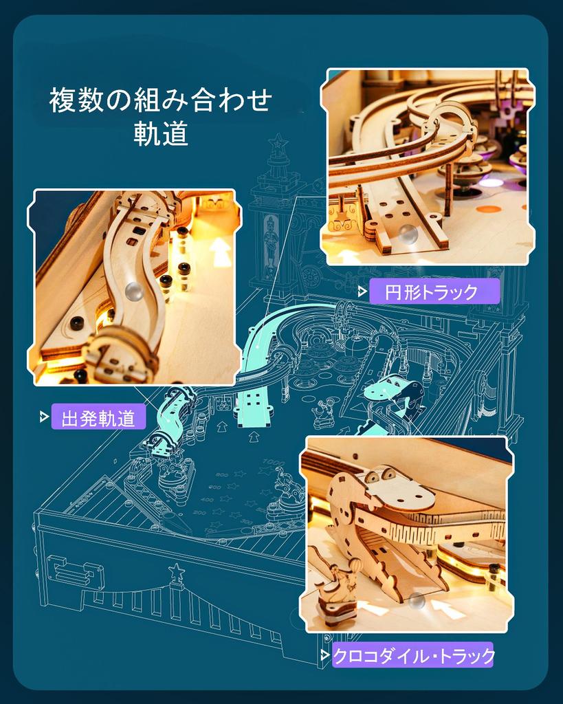 ROKR 3D Pinball Authentic DIY Innovative Indoor Playground Vintage Game Wooden 3D STEM Educational Improves Creativity and Independent Interior Decor