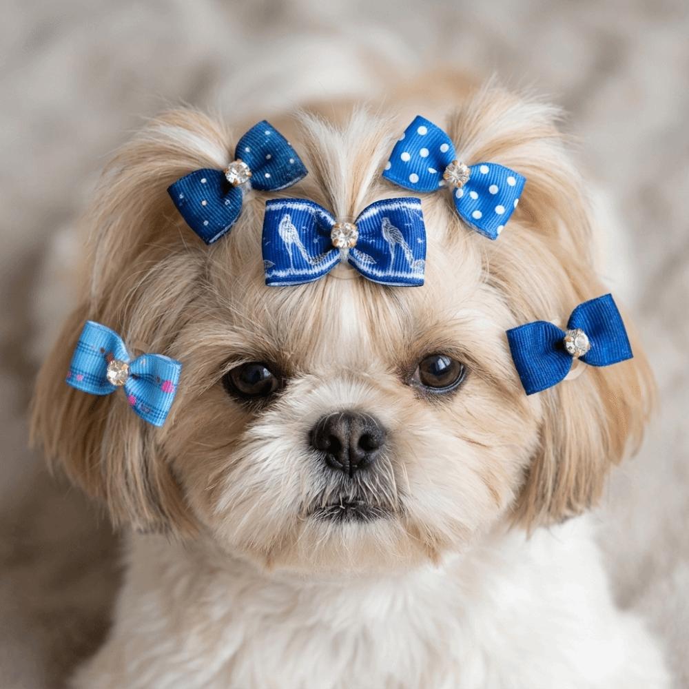 24 Pieces Bow Shape Dog Hair Flower Elastic Band Denim Hair Band Pet Rubber Band Party Dress-up